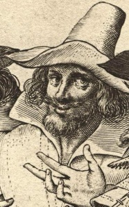 Guy Fawkes (a.k.a. Guido Fawkes), cropped detail from a contemporary engraving of the Gunpowder Plotters. The Dutch artist probably never actually saw or met any of the conspirators, but it has become a popular representation nonetheless. - National Portrait Gallery, London