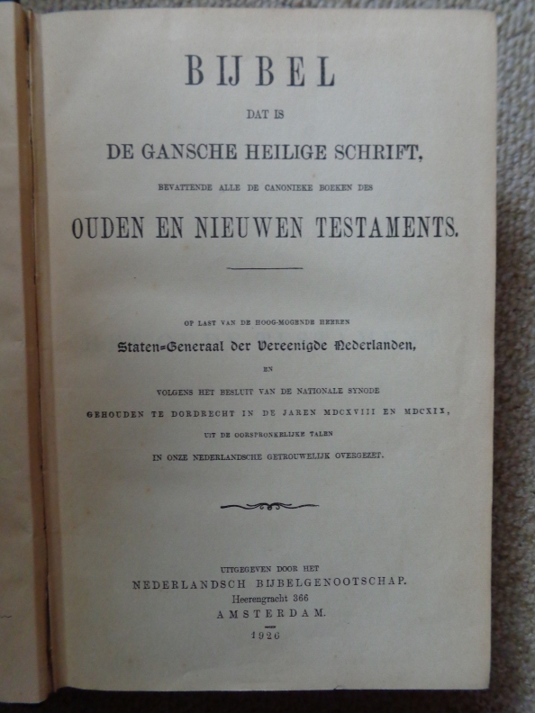 Bijbel Staten Generaal der Verenigde Nederlanden 1926